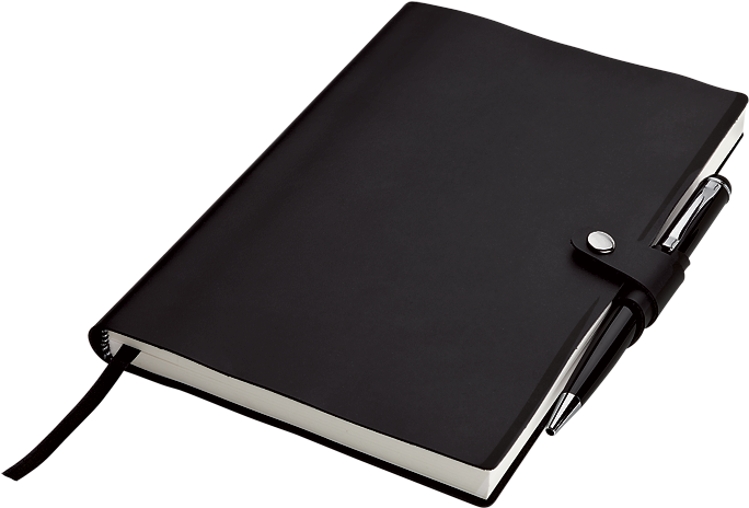 Details - Black Notepad With Pen (700x700), Png Download