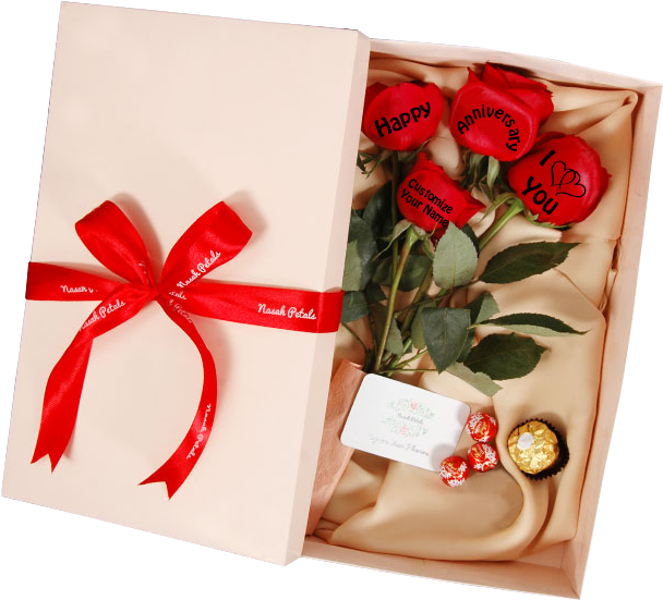 Happy Anniversary 4 Red Rose Gift Package - 3red Rose (621x584), Png Download