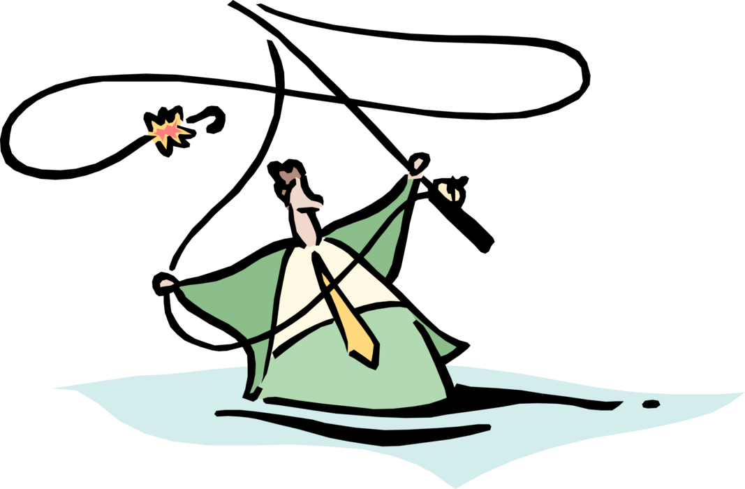 Vector Illustration Of Businessman Fly Fisherman Angler - Clip Art (1067x700), Png Download