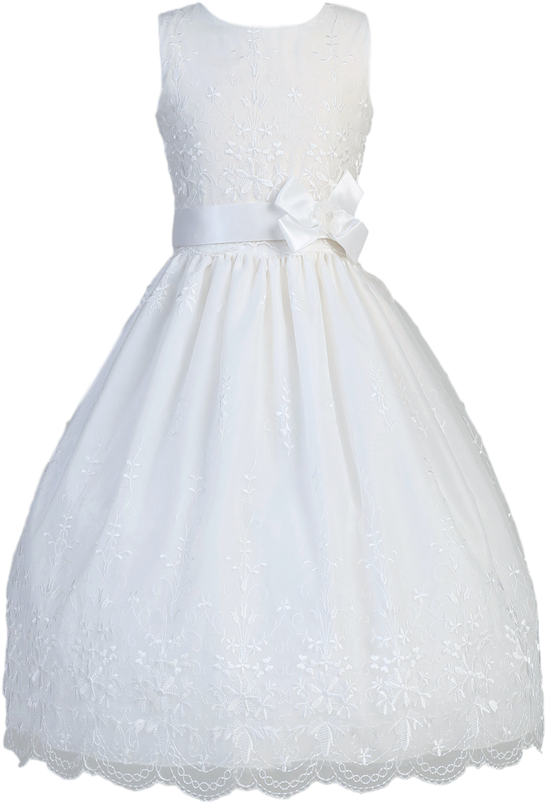 Floral Embroidered White Organza & Satin Trim First - Białe Sukienki Dla Dziewczynki (800x1200), Png Download