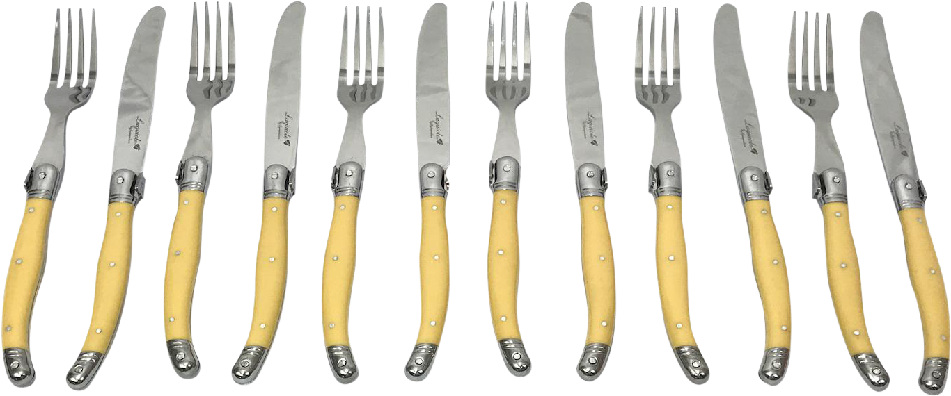 Laguiole Flying Colors Yellow Forks & Knives, S/12 - Knife (1517x632), Png Download