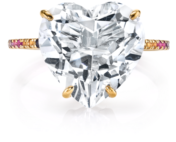 White Topaz And Rainbow Heart Ring - Ring (750x750), Png Download