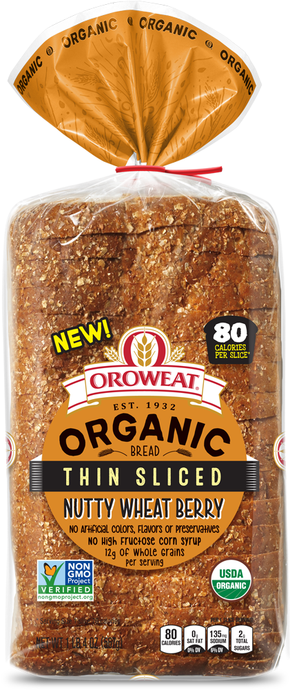 Oroweat Organic Thin-sliced Nutty Wheat Berry Bread - Oroweat Organic 22 Grain & Seeds Bread, 27 Oz (1000x1000), Png Download