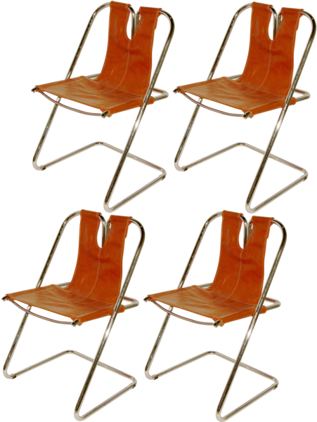 1960s Italian Set Of Four Hand-stitched Leather And - Chair (600x600), Png Download