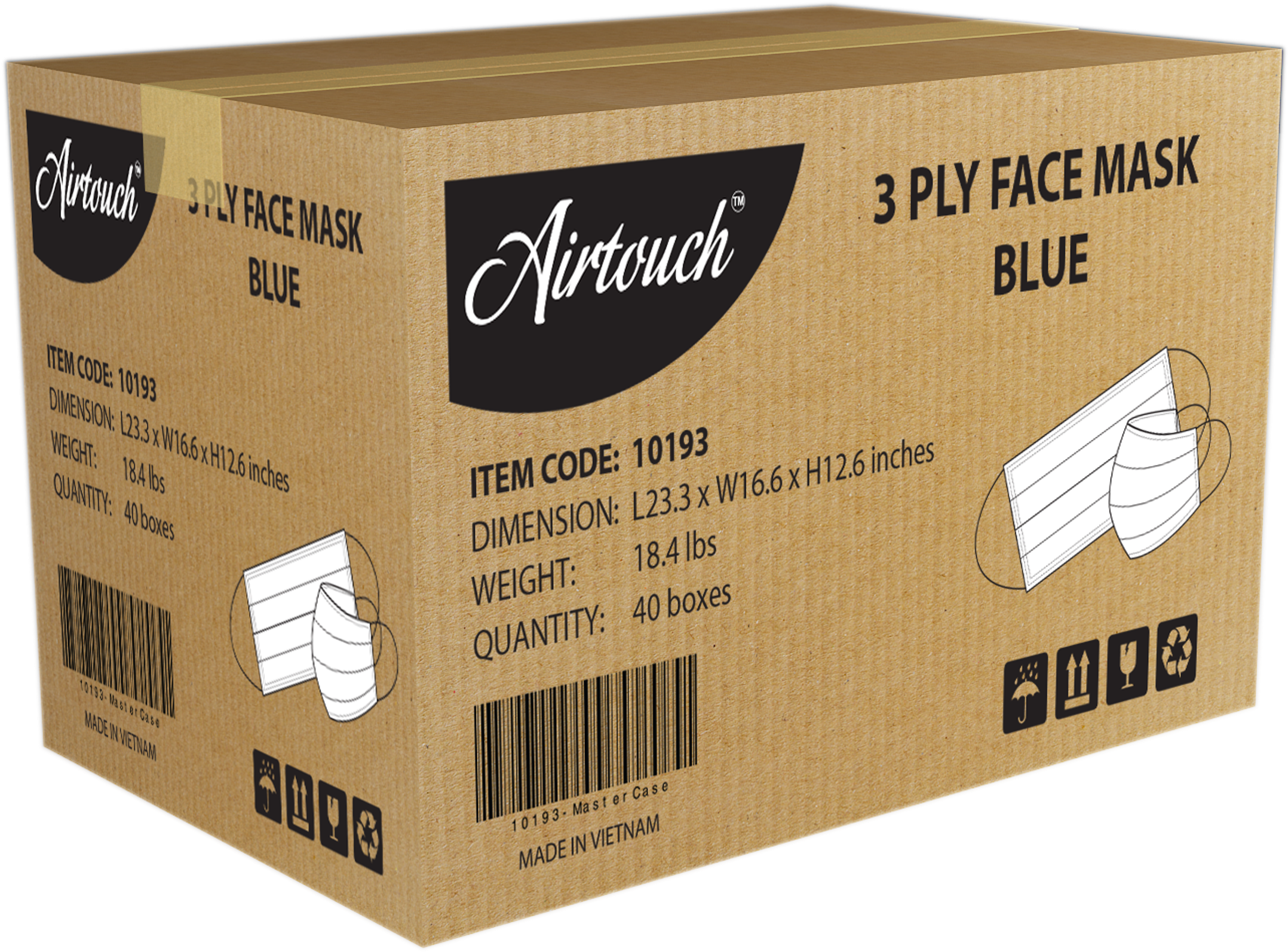 Airtouch 3 Ply Face Mask - Mask (2275x2275), Png Download