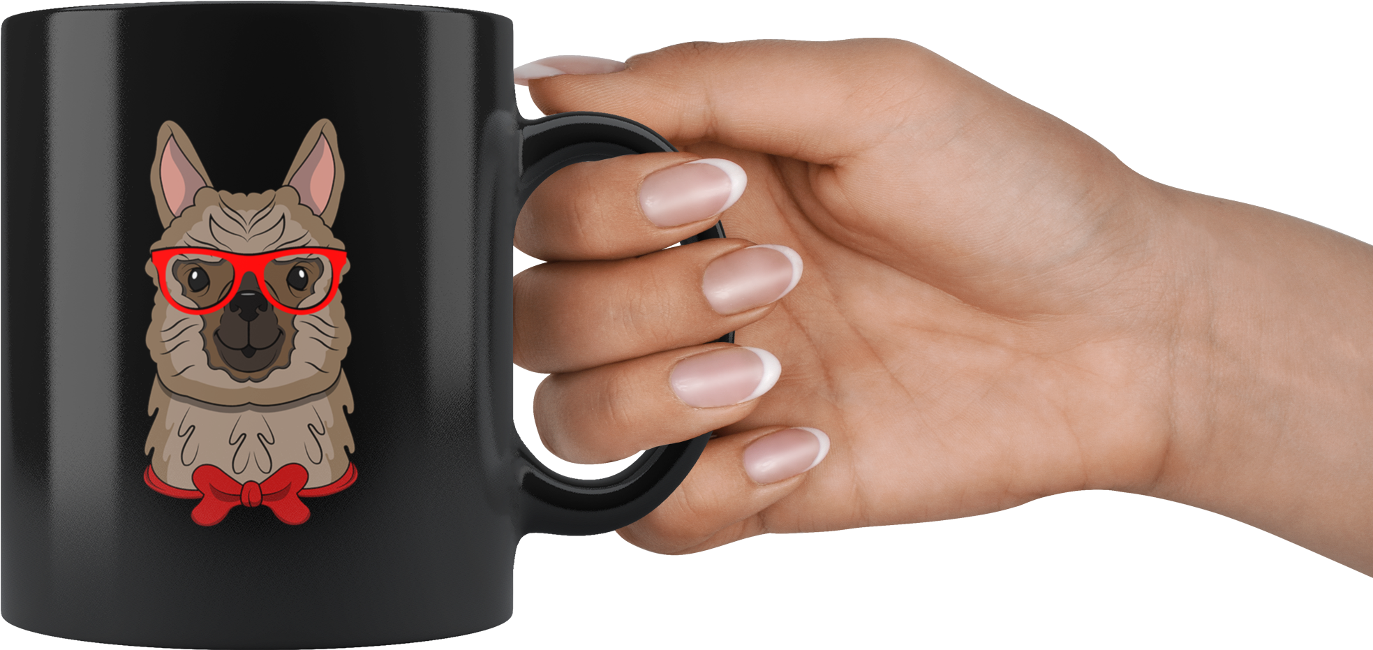 Cute Llama Face Hipster Glasses Alpaca Lover - Mug (2000x2000), Png Download