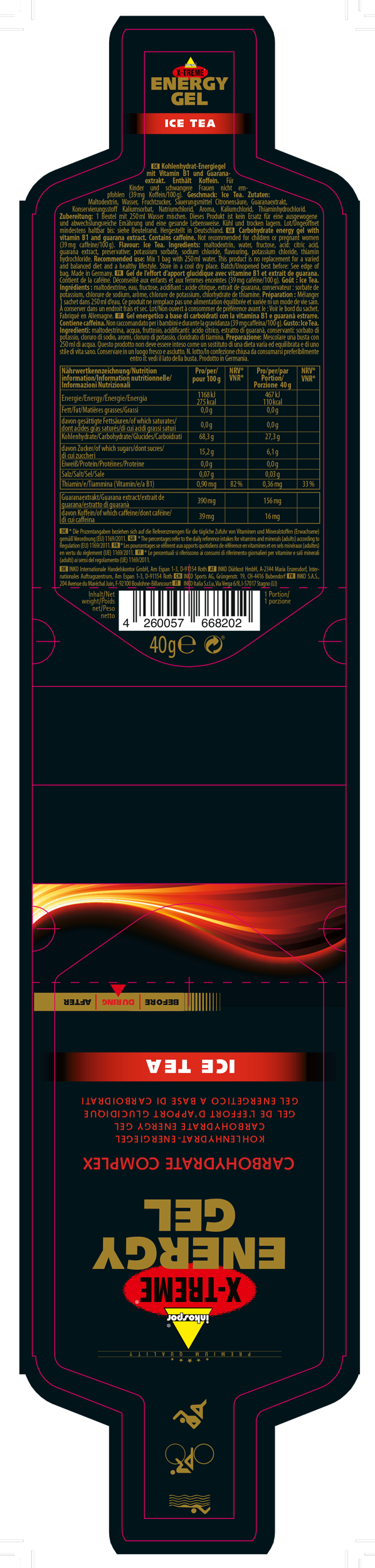 X-treme Energy Gel - Inkospor X-treme Energy Gel 40 G Icetea (598x2500), Png Download