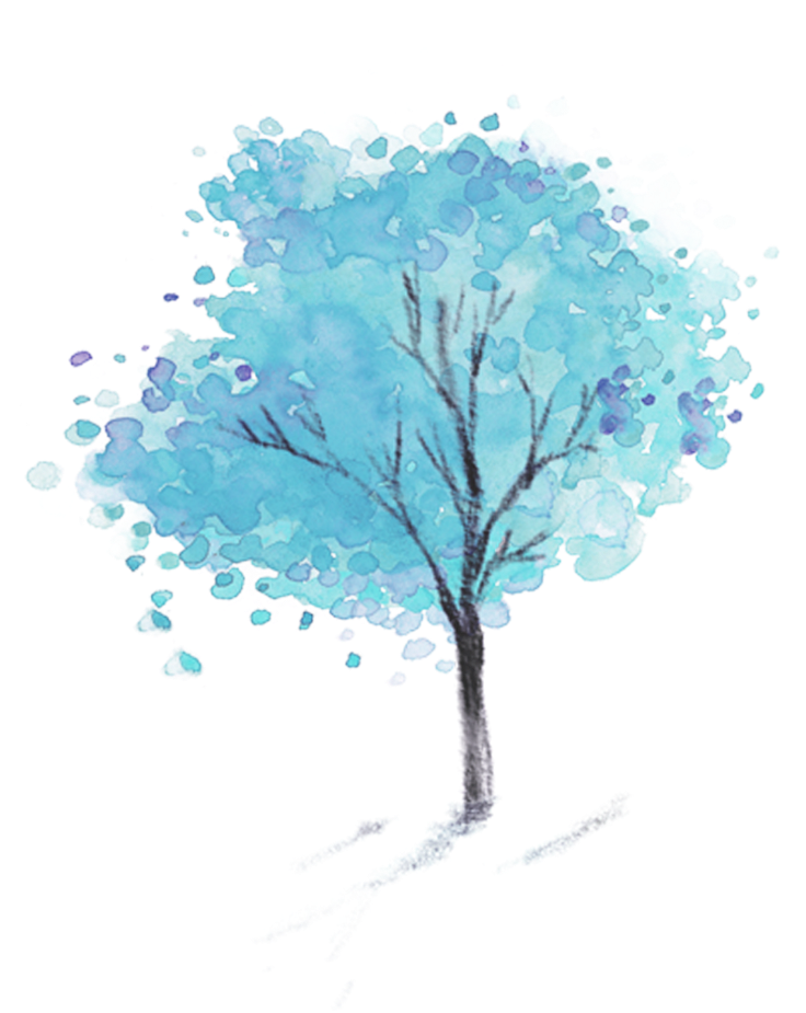 Ftestickers Watercolor Tree Blue - Hand Paint Tree Png (1111x1024), Png Download