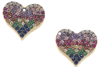 Heart Micro Pave Stud - Gold (416x480), Png Download