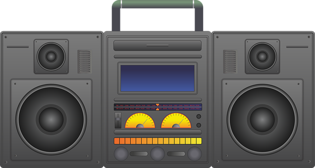 Boombox Ghetto Blaster Audio Player Cd Pla - Boombox On Transparent Background (636x340), Png Download