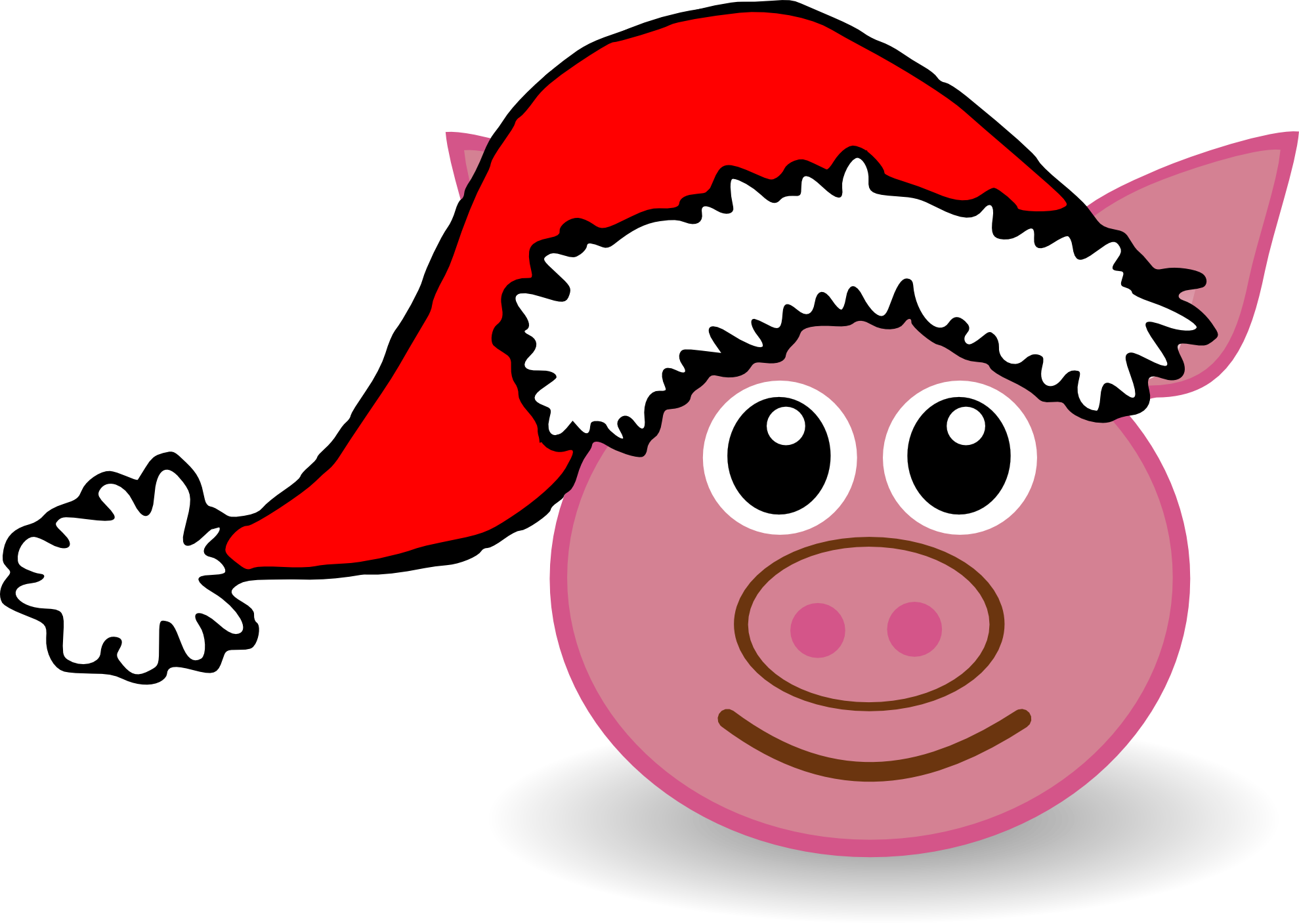 Clip Art Palomaironique Pig Face Cartoon Pink - Pig With Christmas Hat (555x395), Png Download