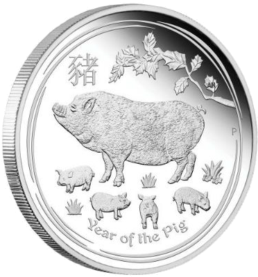 Silver Coin "year Of The Pig\ - 2019 2 Oz Year Of The Pig (400x400), Png Download