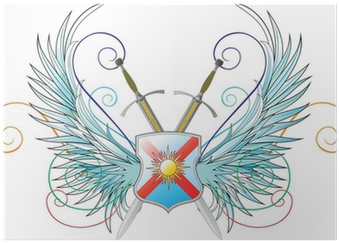 Wings, Shield And Crossed Swords Poster • Pixers® • - Crossed Swords And Shield (400x400), Png Download