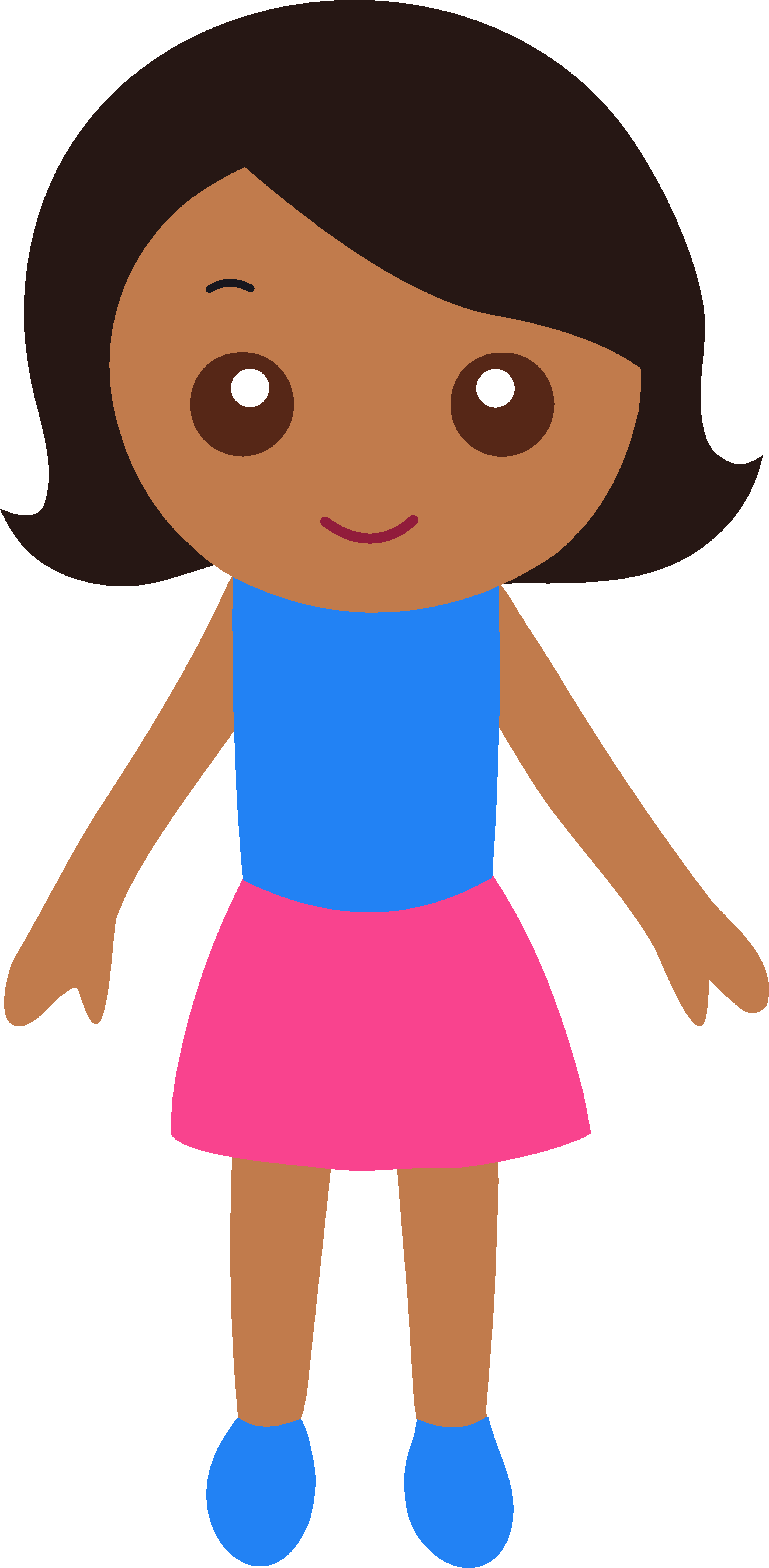 Cute Brown Girl Standing Clipart - Girl Clipart (2854x5822), Png Download