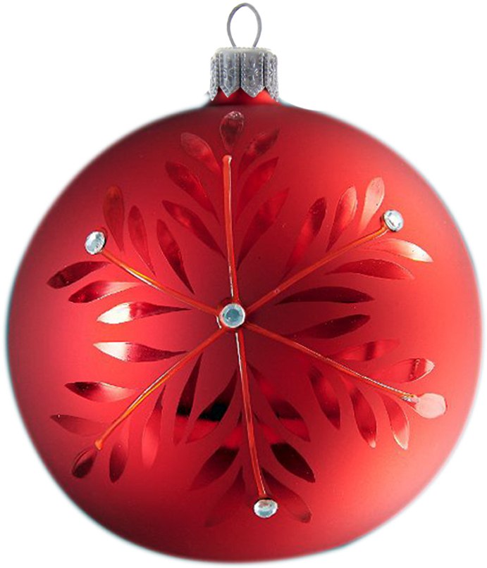 Red Christmas Ball With Snowflake Decor And Swarovski - Christmas Day (945x827), Png Download