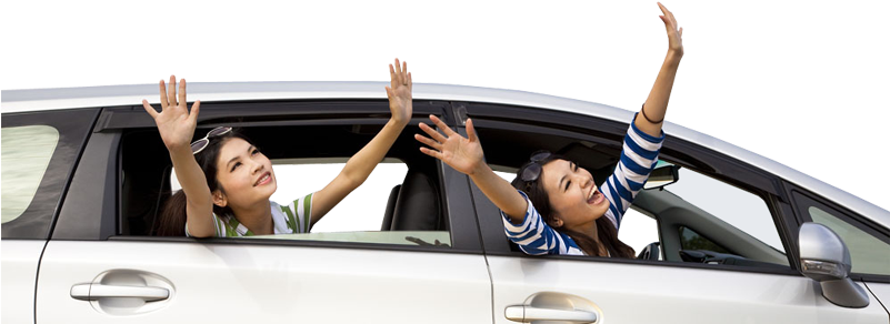 Happy Woman Raising Hand Out Of Car Window - Happy Person In Car (800x300), Png Download