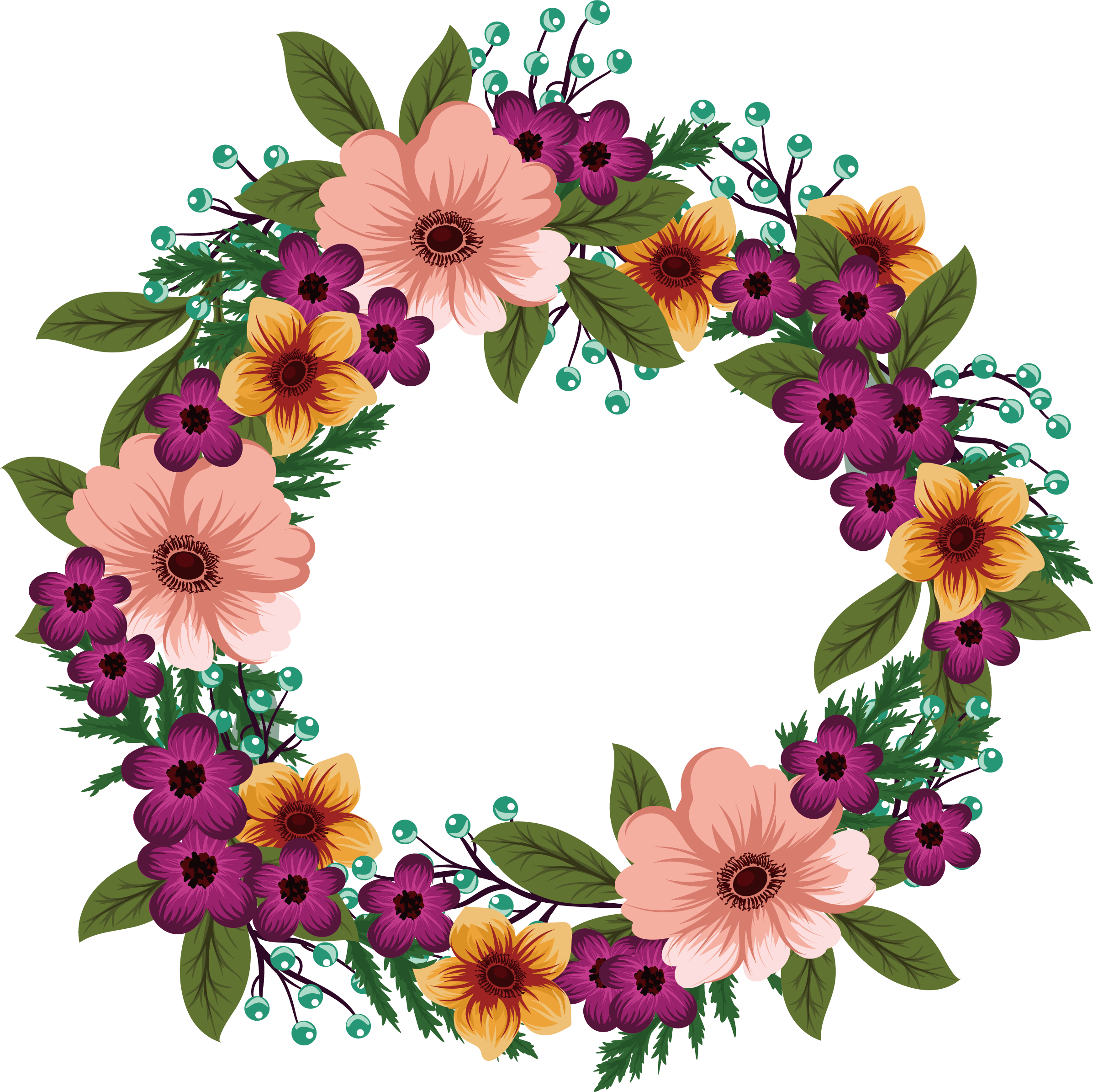 Wedding Invitation Flower Wreath Cute Wild Title - Cute Flower Wreath Png (2393x2389), Png Download