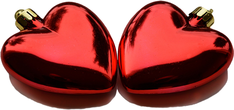 Two Red Christmas Heart Decorations - Merry Christmas Heart Png (886x588), Png Download