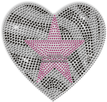 Custom Best Shinning Pink Star In Striped Heart Diamante - Iron-on (450x450), Png Download