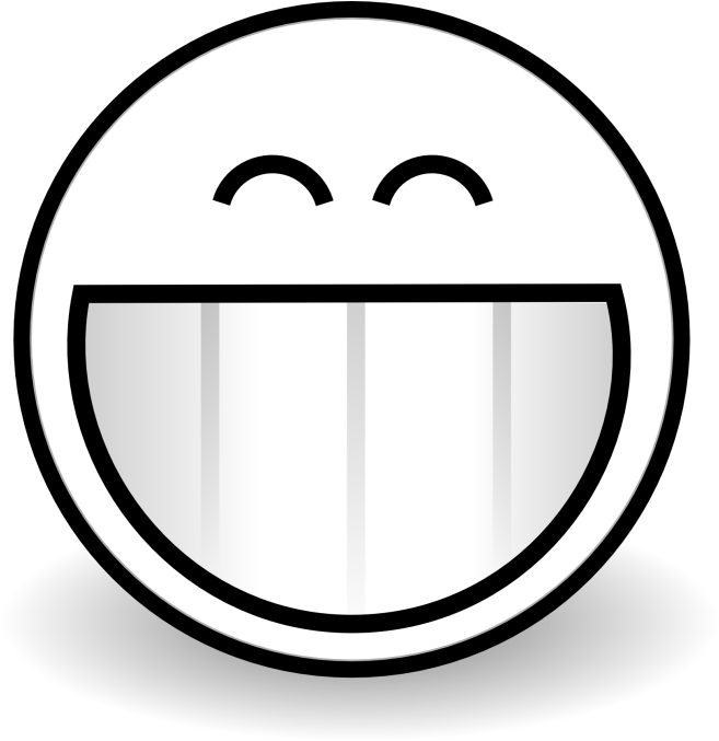 Pin Excited Face Clip Art Black And White - Grin Clipart Black And White (800x800), Png Download