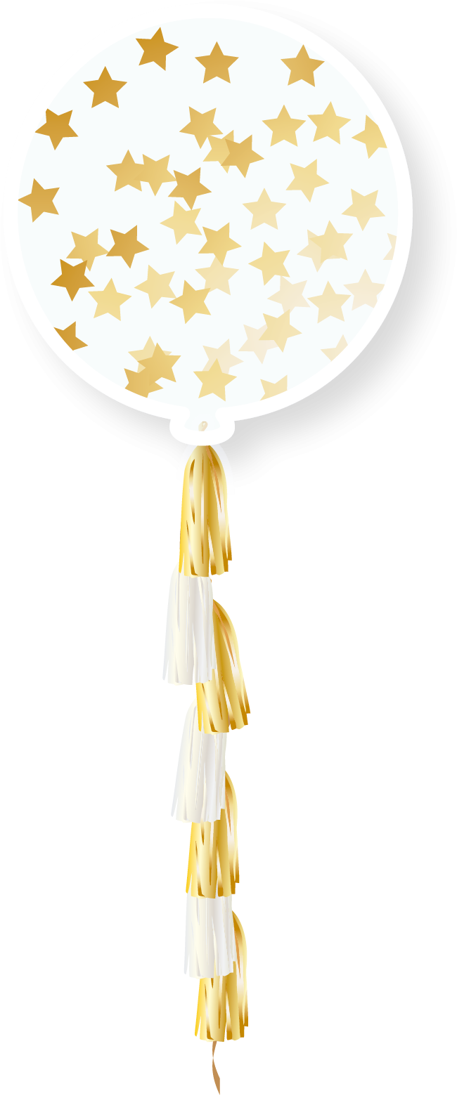 36" Transparent Balloon W/ Confetti & Tassle - Silver Star Confetti (706x1590), Png Download
