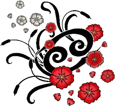 Tattoo Designs Clipart Png Format - Cancer Zodiac Symbol With Flowers (490x450), Png Download