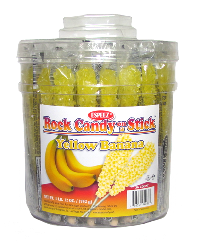 Yellow Banana Flavored Rock Candy Crystal Sticks - Espeez Light Blue Rock Candy On A Stick Individually (500x500), Png Download