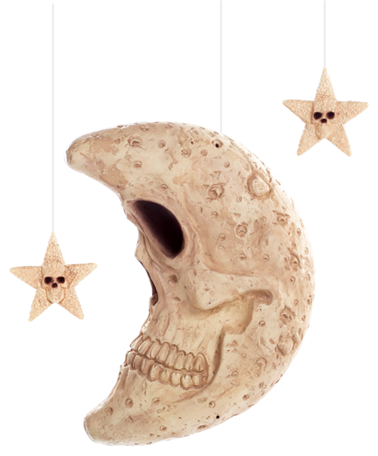 Celestrial Skull Moon And Stars Hanging Halloween Plastic - Bonez (876x1001), Png Download
