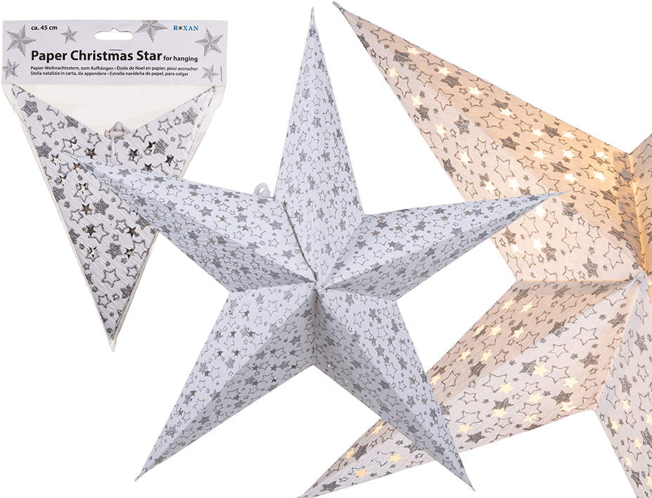 White Paper Christmas Star With Silver Coloured Star - White Christmas Star Decor (945x709), Png Download