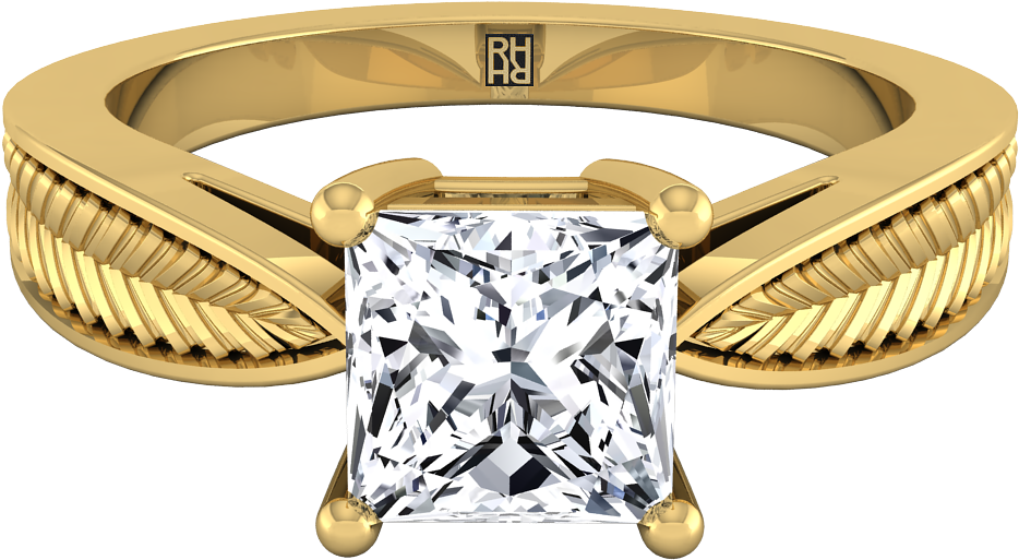 Classic 4 Prong Princess Cut Diamond Engagement Ring - Ring Design With Heart Shape Diamond (1200x1200), Png Download