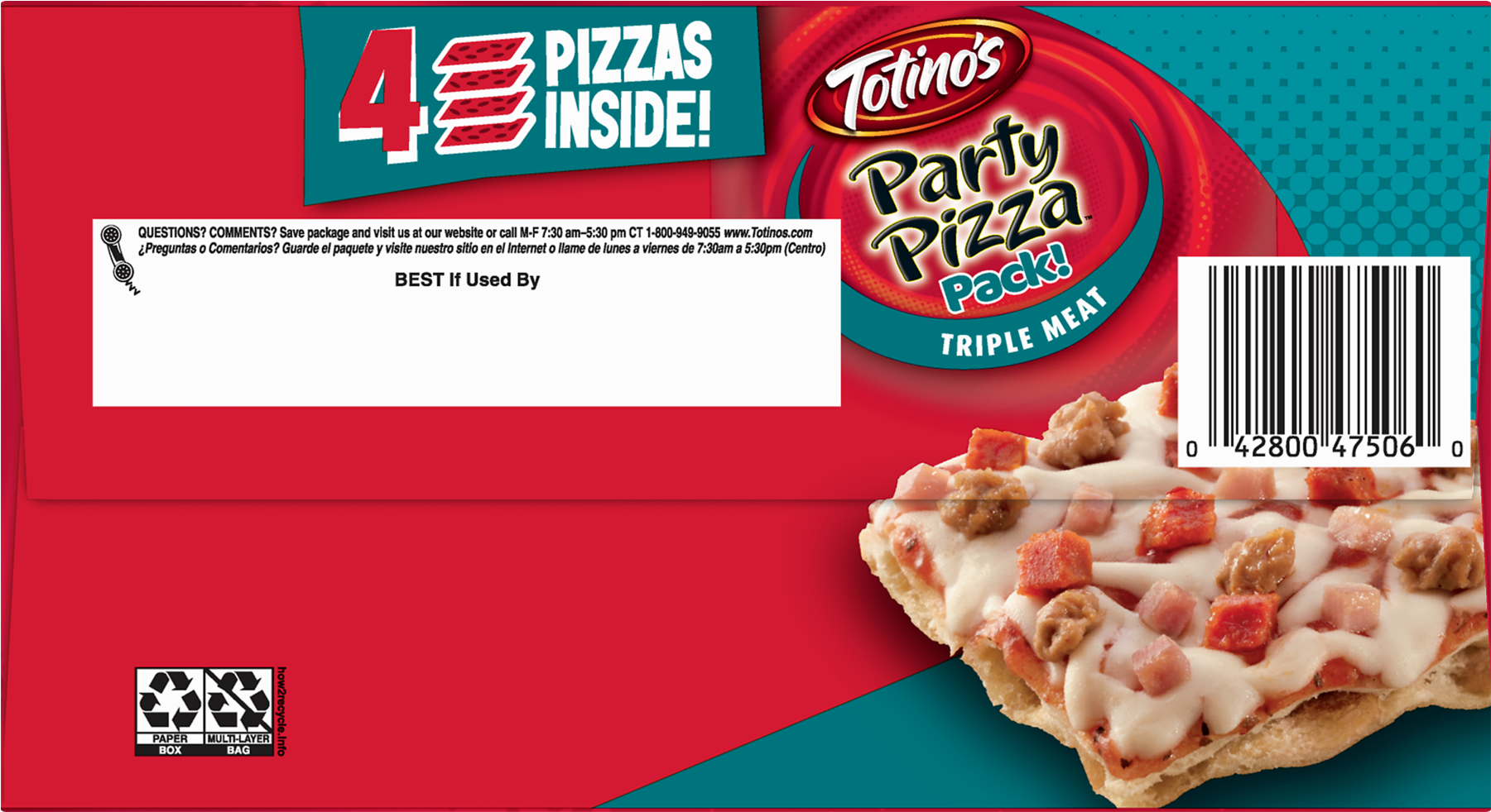 Totino Triple Meat Party Pizza Box Oz Pizzas Png Party - Totinos Party Pizza, Cheese - 9.8 Oz Box (1800x1800), Png Download