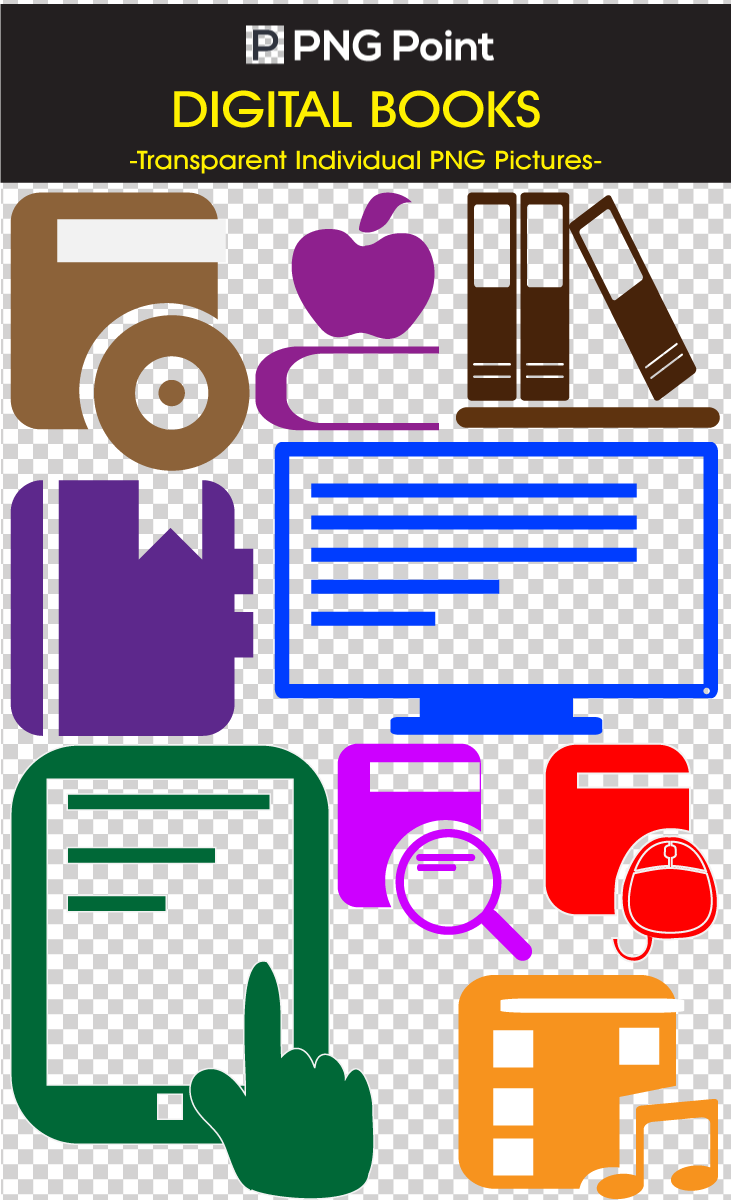 Silhouette Icons Of Different Types Of Digital Book (731x1200), Png Download