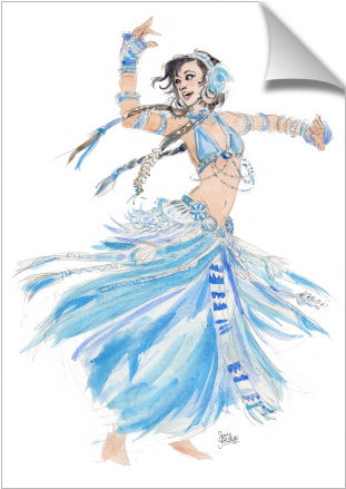 Blue Belly Dancer - Belly Dancer Drawing (674x516), Png Download