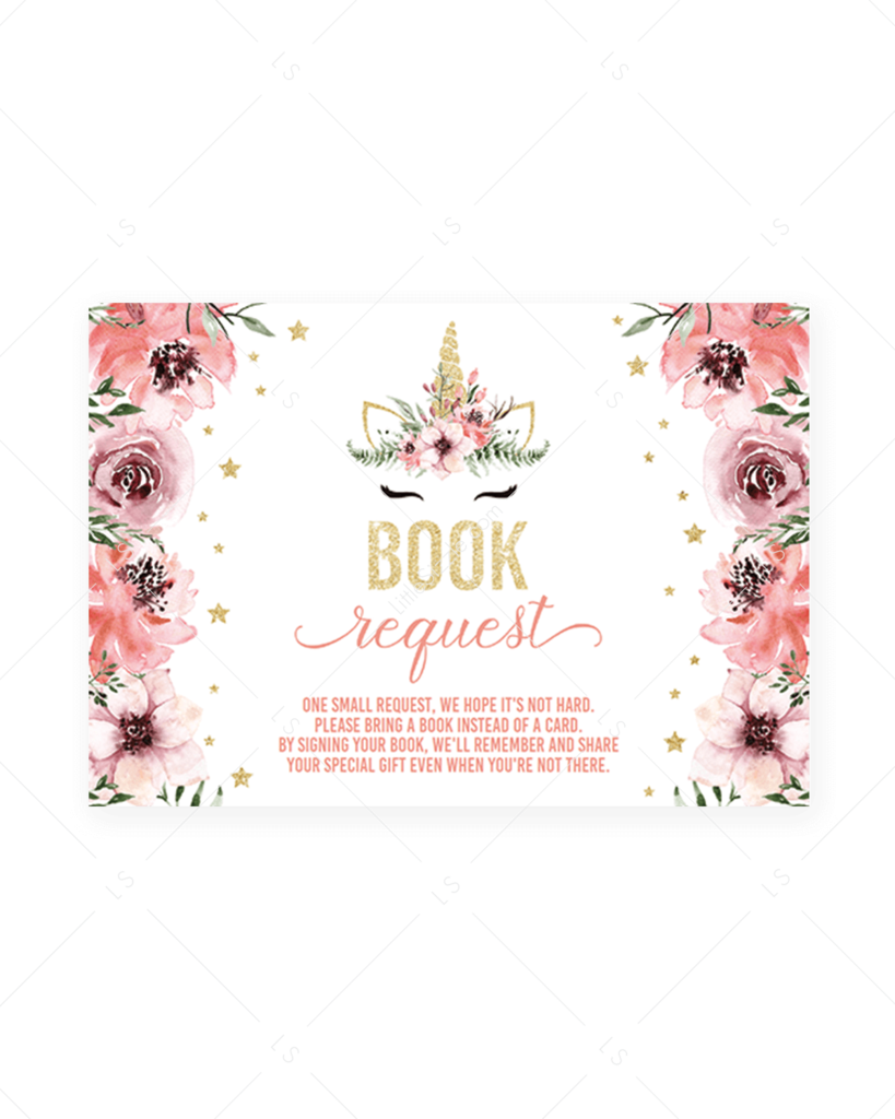 Pink Floral Baby Shower Unicorn Book Request Cards - Baby Shower (819x1024), Png Download
