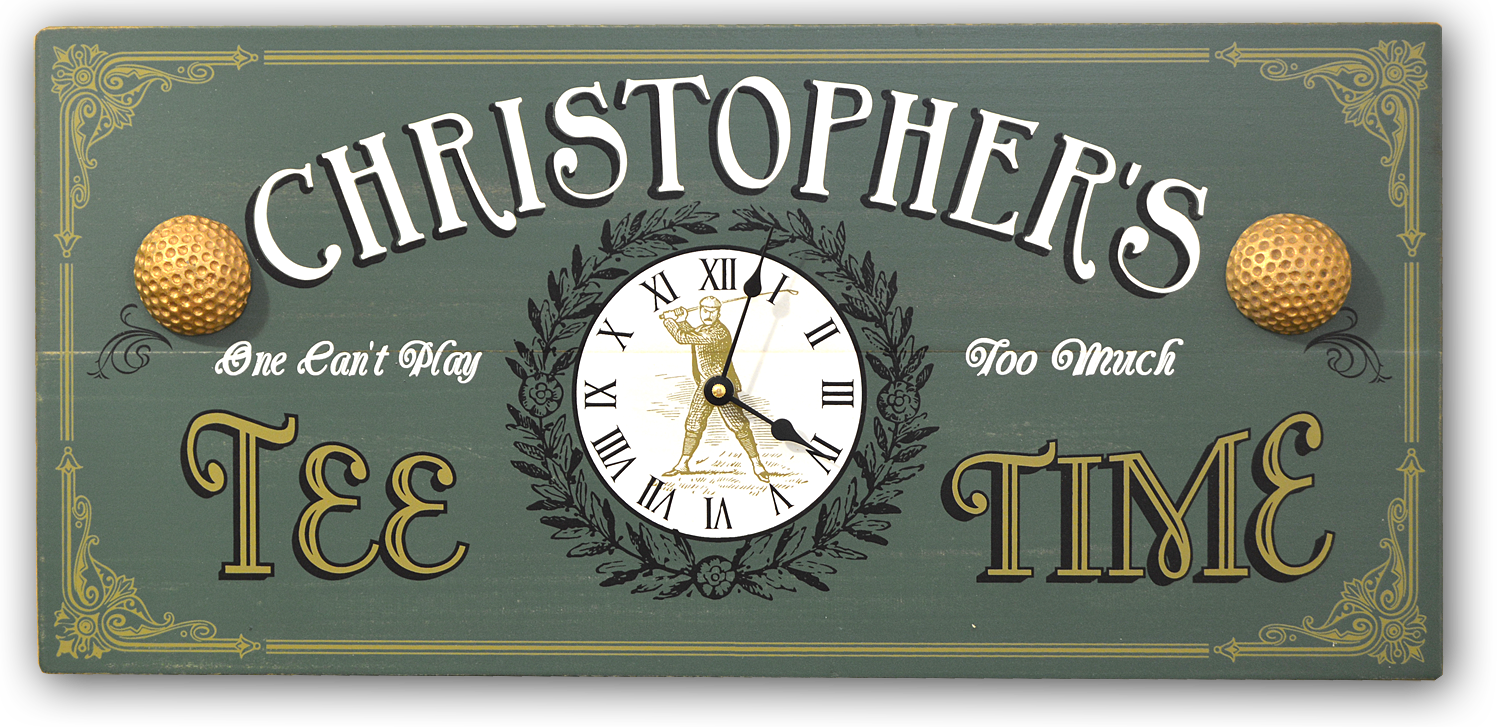 Personalized Pop Art Vintage Wooden Plank Sign Clock - Personalized Tee Time Clock Vintage Style Sign (1500x727), Png Download