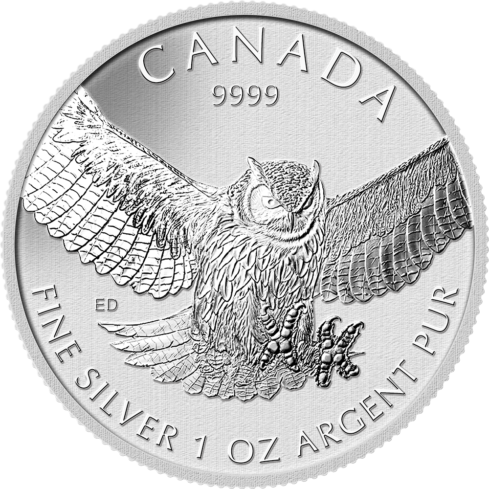 Canada Fine Silver 1 Oz Argent Pur 9999 Owl (1000x1000), Png Download