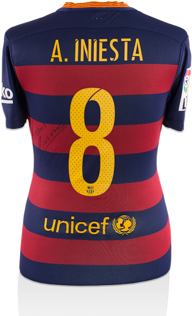 Andres Iniesta Signed And Match Worn Barcelona 2015-16 - Andres Iniesta Signed Fc Barcelona Shirt (650x665), Png Download