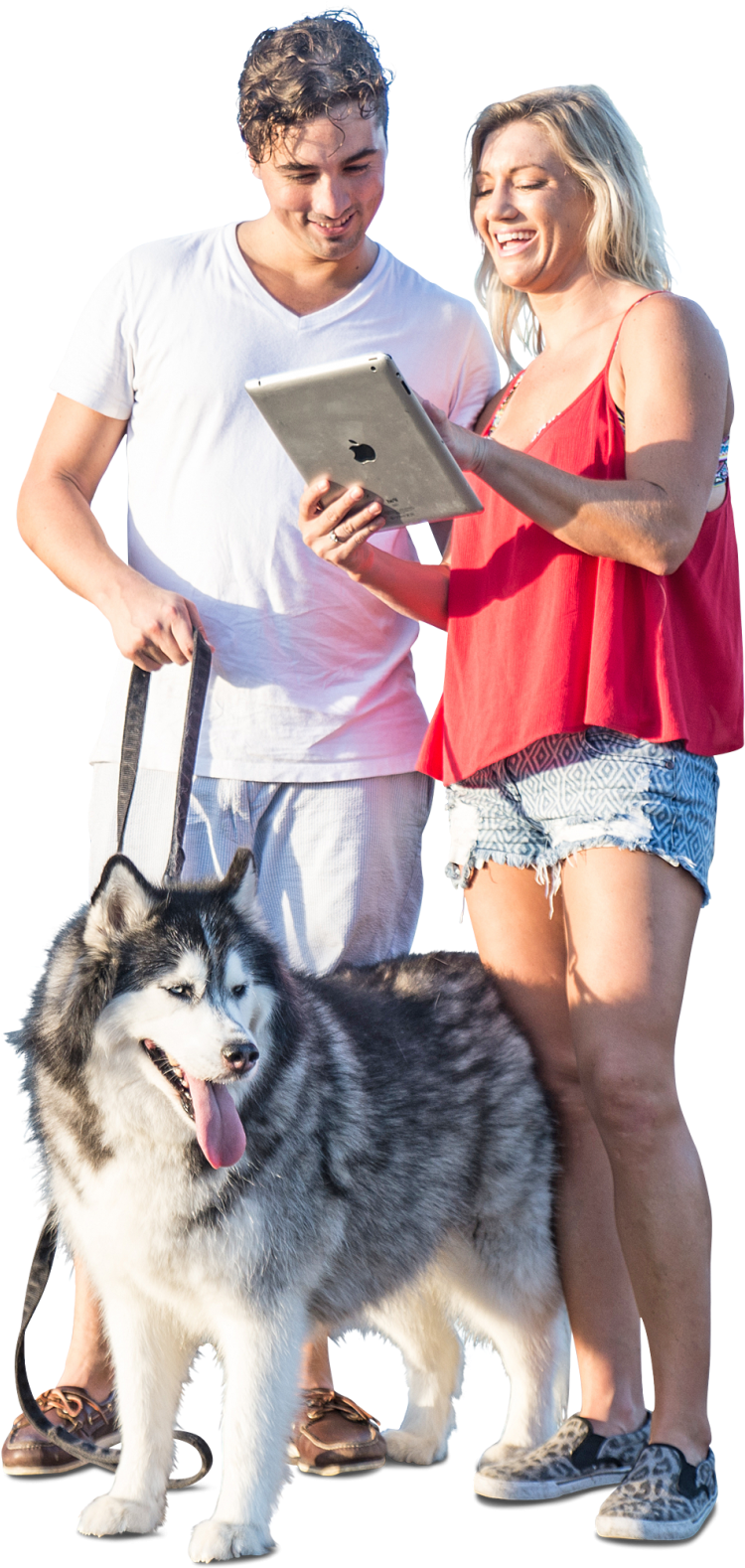 Couple Walking With Huskie Dog - Human (770x1600), Png Download