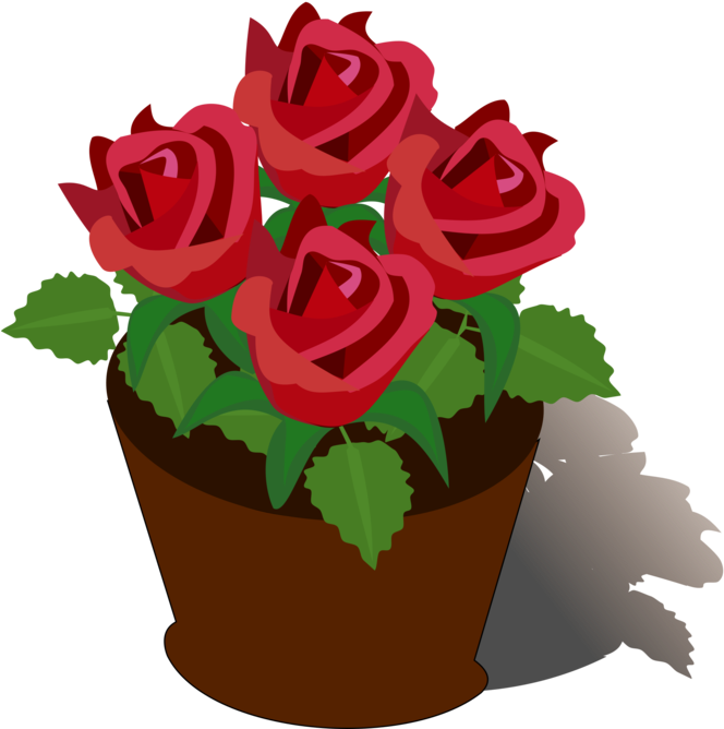 Garden Roses Flowerpot - Rose In A Pot Clipart (750x750), Png Download
