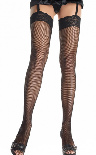 Black Nylon Fishnet Stockings With Lace Tops By Leg - Fishnet Thigh High With 3 Inch Stretch Lace Top (500x500), Png Download