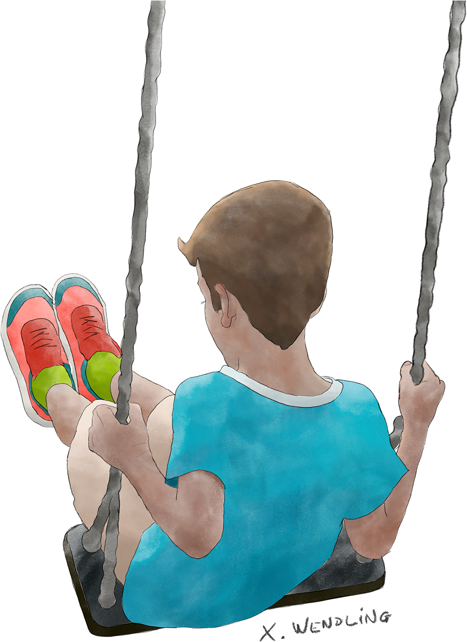 Boy On Swing Illustration By Xavier Wendling - Illustration (1200x1500), Png Download