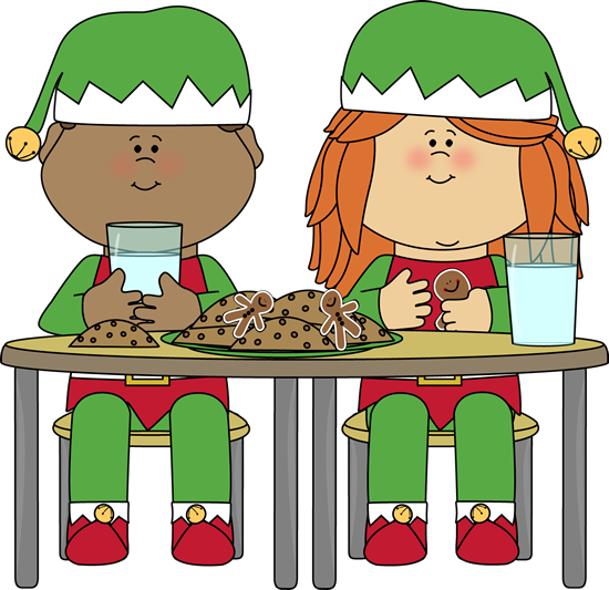 Elves Eating Christmas Cookies Clip Art - Kids Eating Cookies Clipart (550x533), Png Download