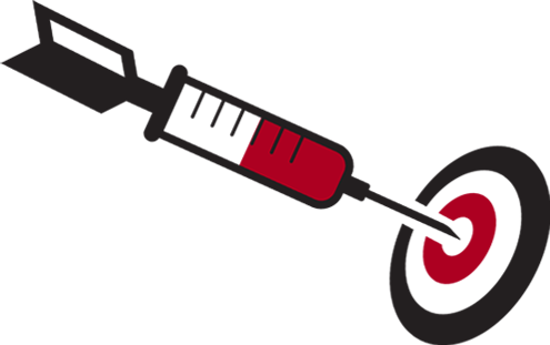 Syringe As A Dart Hitting A Bullseye - Bullseye Syringe (495x311), Png Download