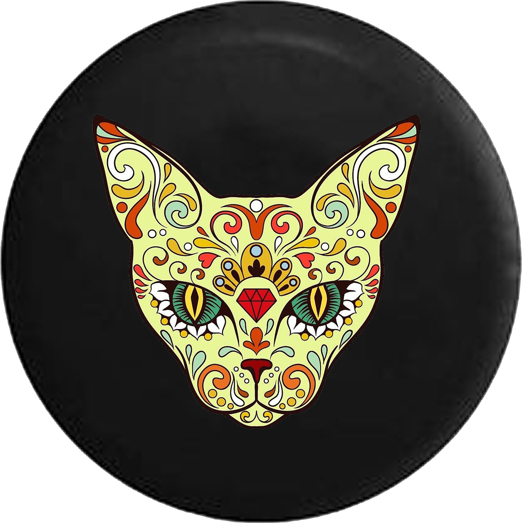 Green Eye Egyptian Cat Sugar Skull - Day Of The Dead Cat Skull (1797x1800), Png Download