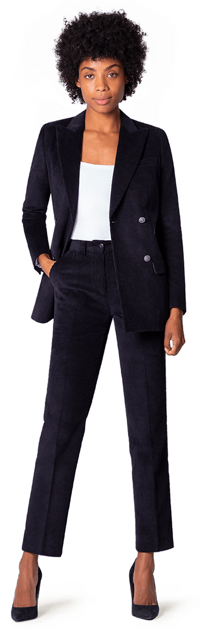 Black Double Breasted Corduroy Pant Suit - Suit (437x1258), Png Download