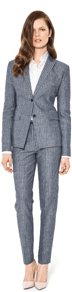 Blue Striped Linen Pant Suit - Ropa Sastre Para Mujer (390x1123), Png Download