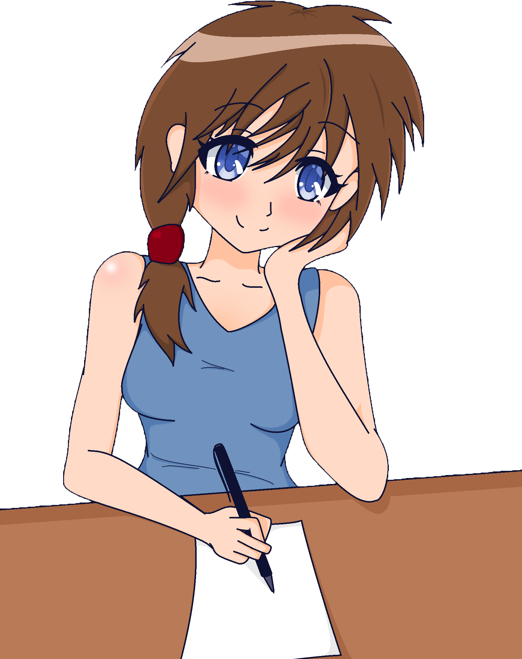 Studying Anime Girl - Anime (1744x2203), Png Download