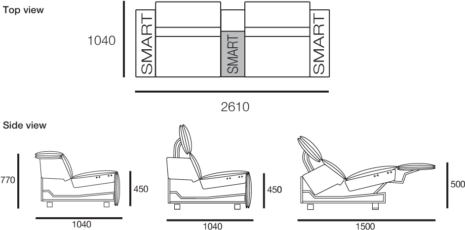 View All Configurations - Sofa Side View Drawing (1000x480), Png Download