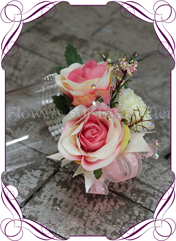 Silk Artificial Pink And Cream Ivory Rose Design For - Flowers For Ever After (608x822), Png Download