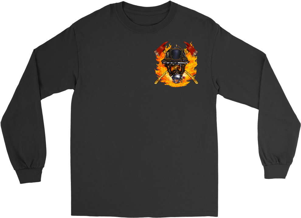 Thin Blue Line Flag Unisex Gildan Long Sleeve Tee T-shirt - Tirecoverpro Fire Fighter Hero With Oxygen Mask (1000x1000), Png Download
